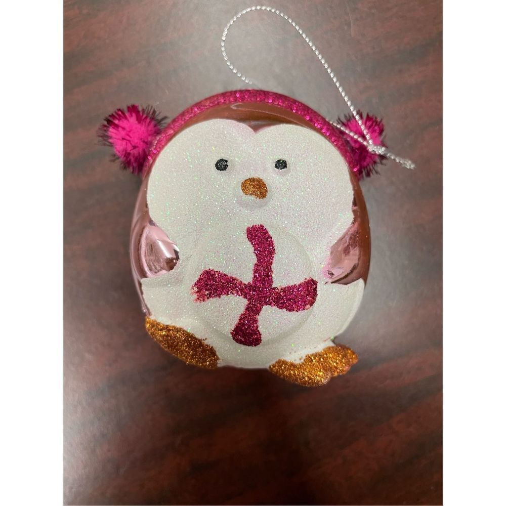 Pink Penguin Glitter Christmas Ornament
